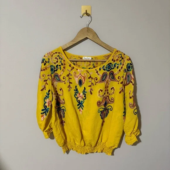 Sapphire Small Yellow Floral Paisley Embroidered Yellow Top - Picture 1 of 6
